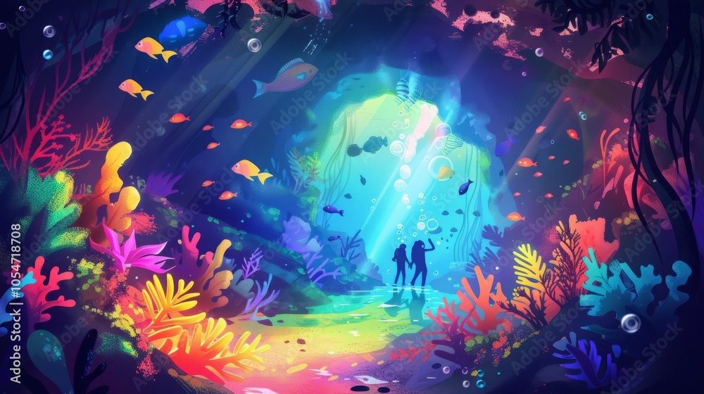 Obraz premium Vibrant Underwater Exploration with Snorkelers