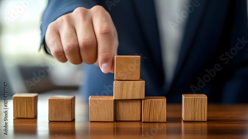 Businessman holds a wooden block in his hands. The concept of personnel selection and management within the team. Dismissal and hiring people to work. Human Resource Management. Leader selection. 