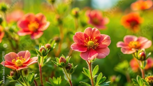 Wallpaper Mural A close-up shot of Potentilla anserina wildflowers in a vibrant meadow , Potentilla anserina, wildflowers, meadow, nature, bloom, yellow Torontodigital.ca
