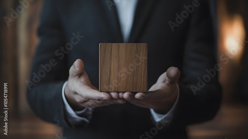 Businessman holds a wooden block in his hands. The concept of personnel selection and management within the team. Dismissal and hiring people to work. Human Resource Management. Leader selection. 