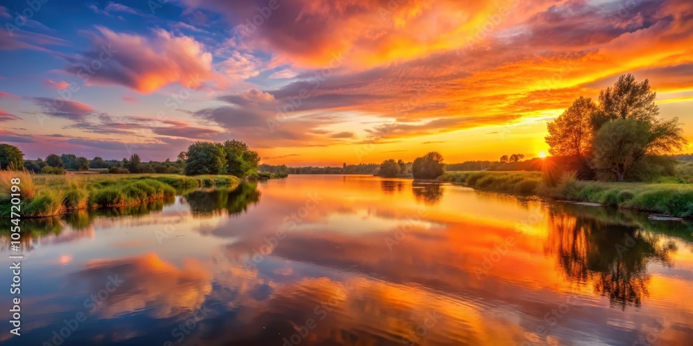 Beautiful sunset casting warm colors over the calm river, sunset, river, water, reflection, sky, clouds, orange, pink, peaceful Beautiful sunset casting warm colors over the calm river, sunset, river, water, reflection, sky, clouds, orange, pink, peaceful