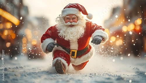 Santa Running on White Background Vector Illustration