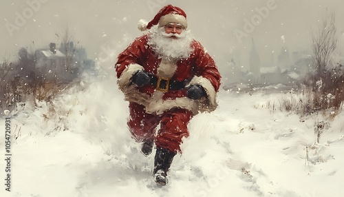 Santa Running on White Background Vector Illustration