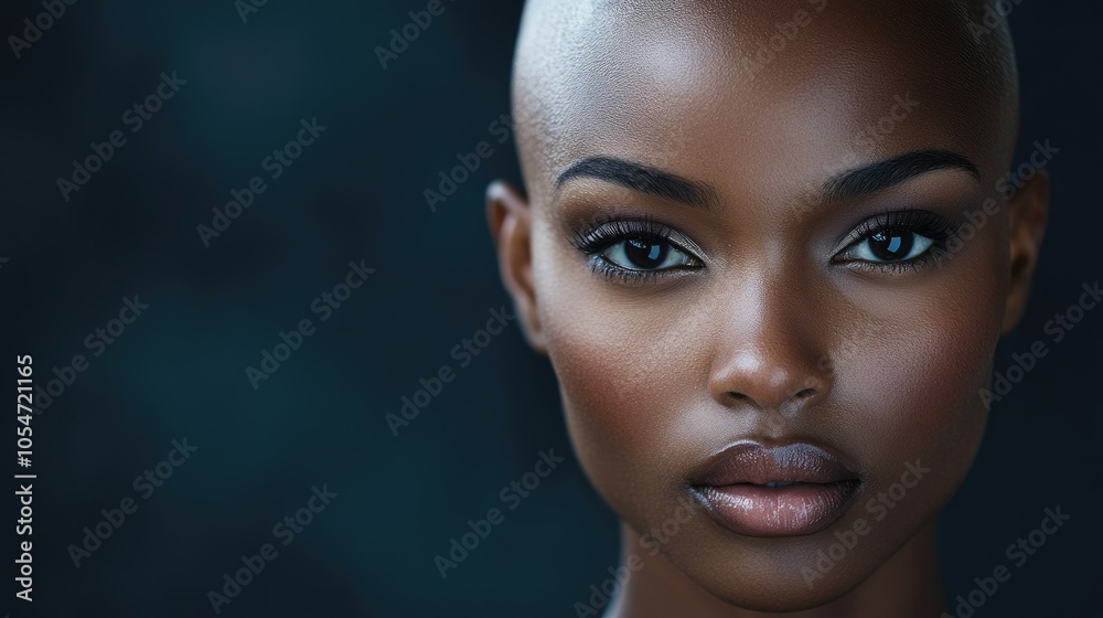 Portrait of a dark-skinned woman suffering from cancer after severe hair loss due to chemotherapy treatment Portrait of a dark-skinned woman suffering from cancer after severe hair loss due to chemotherapy treatment