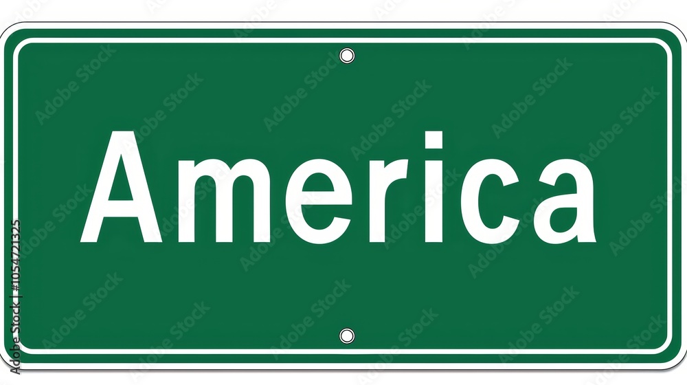 The sign features the word America in bold white text against a green background, representing an important location on a clear day. It is designed for easy visibility The sign features the word America in bold white text against a green background, representing an important location on a clear day. It is designed for easy visibility