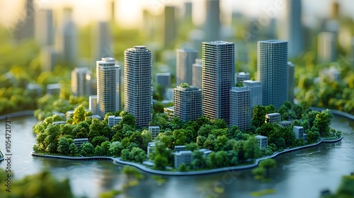 Innovative city planning concept showcasing diverse buildings green spaces and advanced infrastructure for a sustainable and livable urban future  The image depicts a modern