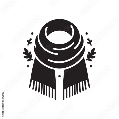Minimalist warm scarf silhouette. Black and white scarf vector illustration.