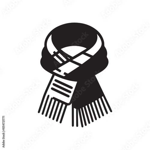 Minimalist warm scarf silhouette. Black and white scarf vector illustration.