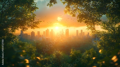 Thriving Eco Friendly City Skyline Showcasing Sustainable Architecture and Urban Planning for a Greener Smarter Future  Modern Cityscape with High Rise Buildings Glass and Steel Structures photo