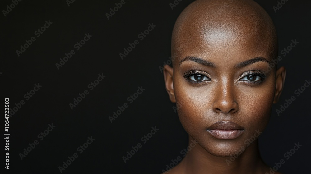 Portrait of a dark-skinned woman suffering from cancer after severe hair loss due to chemotherapy treatment Portrait of a dark-skinned woman suffering from cancer after severe hair loss due to chemotherapy treatment