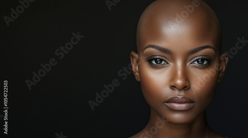 Portrait of a dark-skinned woman suffering from cancer after severe hair loss due to chemotherapy treatment