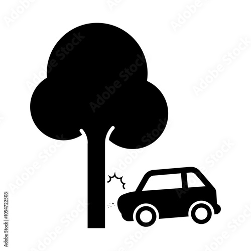 Isolated pictogram car crash on tree, vehicle street accident sign, automobile collision icon