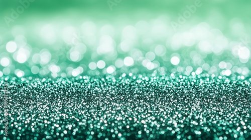 Emerald green silver bokeh background shimmering lights glowing texture. AI generated