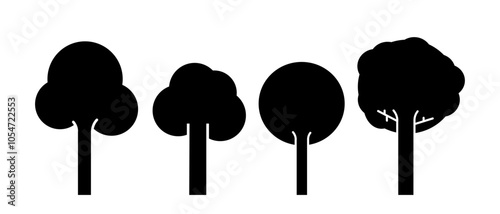 Isolated bundle icon set of tree, variant trees black sign