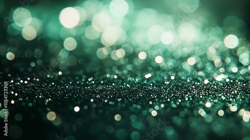 Emerald green silver bokeh background shimmering lights glowing texture. AI generated