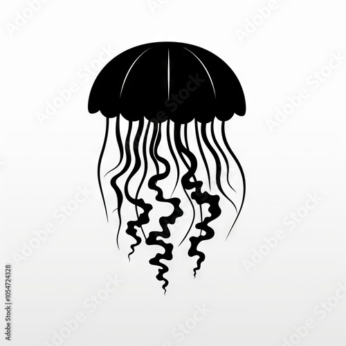 Stylized black jellyfish illustration on a white isolated background. photo