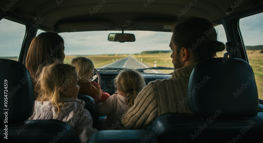 family enjoying a road trip inside of a expansive car family enjoying a road trip inside of a expansive car
