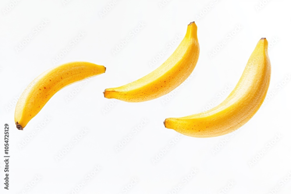 Three Yellow Bananas Isolated on a White Background