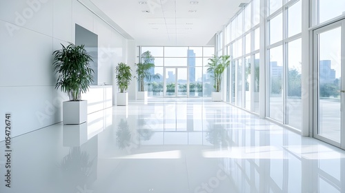 Large White Hallway with Bright Light.