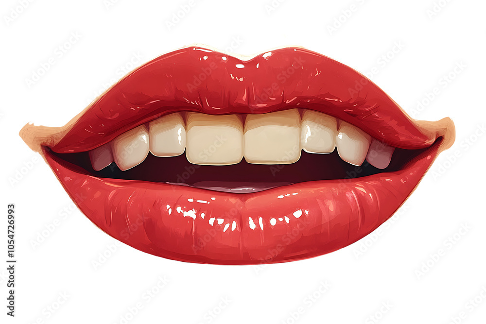 Fototapeta premium Smiling Mouth with Perfect White Teeth on White Background
