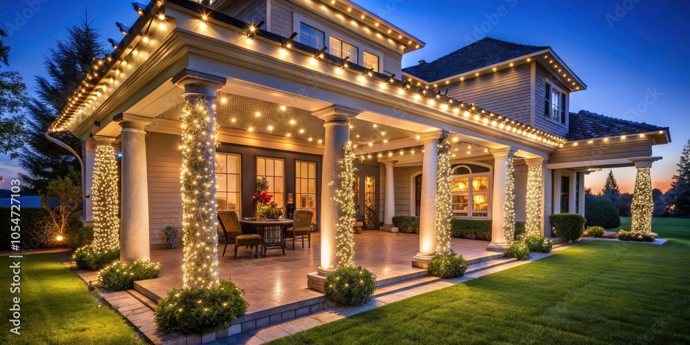Festive Suburban House Decorated with Twinkling String Lights for a Warm and Inviting Holiday Atmosphere Festive Suburban House Decorated with Twinkling String Lights for a Warm and Inviting Holiday Atmosphere