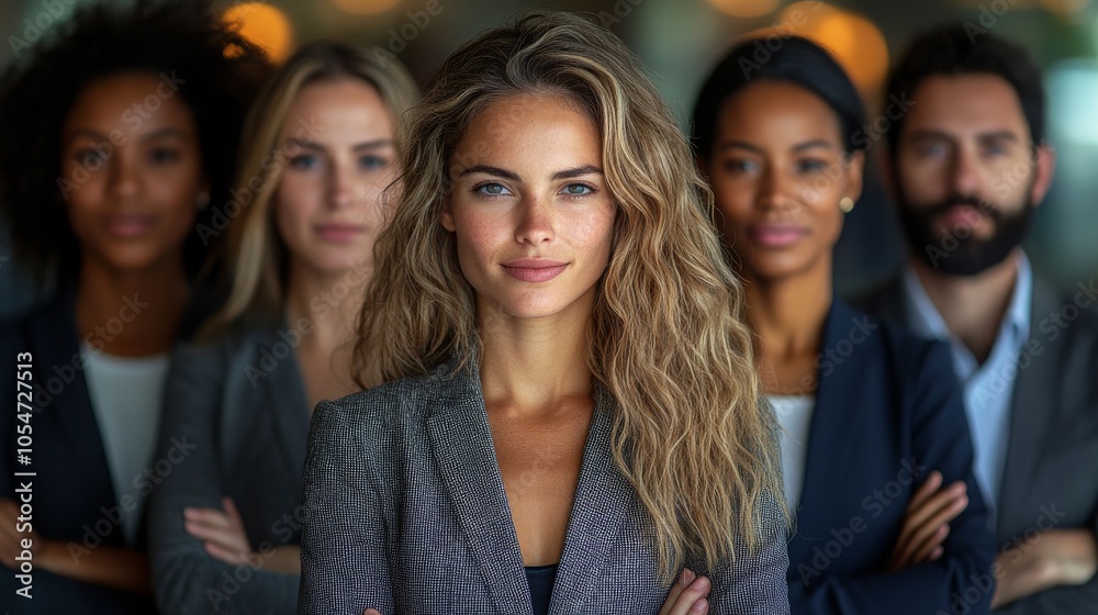 Diverse group of professionals confidently posing together in a modern office setting during the day Diverse group of professionals confidently posing together in a modern office setting during the day