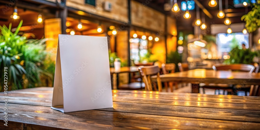 Mockup Blank Table Tent Menu Card on Wooden Table in Cafe Bar Restaurant with Copy Space for Customization and Promotion, Ideal for Food and Drink Advertising Mockup Blank Table Tent Menu Card on Wooden Table in Cafe Bar Restaurant with Copy Space for Customization and Promotion, Ideal for Food and Drink Advertising