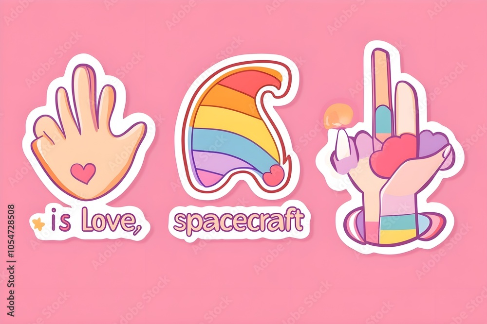 Obraz premium Happy Pride LGBTQ element set. LGBTQ community symbols with star, speech bubbles, flower, heart. Elements illustrated for pride month, bisexual, transgender, gender equality, sticker, rights concept.