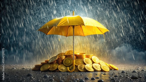 Wallpaper Mural Yellow Umbrella Protecting Golden Bitcoin Coins Under Downpour - Financial Security in Cryptocurrency Investments Torontodigital.ca