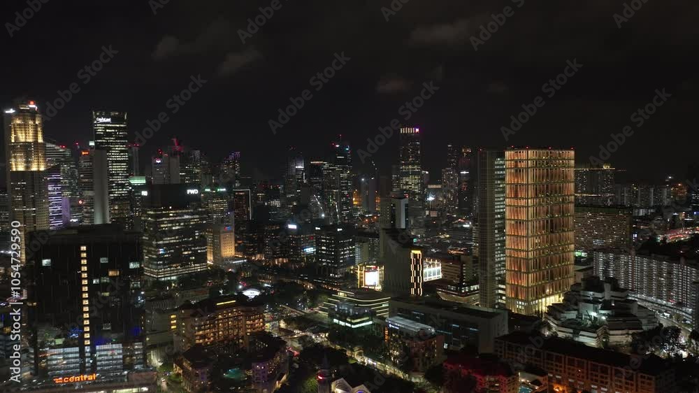 singapore city downtown night time illumination aerial panorama 4k singapore city downtown night time illumination aerial panorama 4k