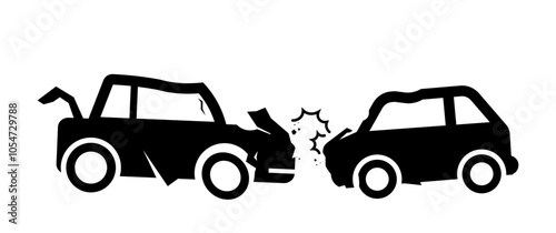 Isolated pictogram car and bike collision, vehicle crash, road accident