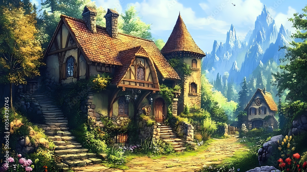 An illustration of the small medieval fantasy village. medieval fantasy. Fantasy Village. Illustration An illustration of the small medieval fantasy village. medieval fantasy. Fantasy Village. Illustration
