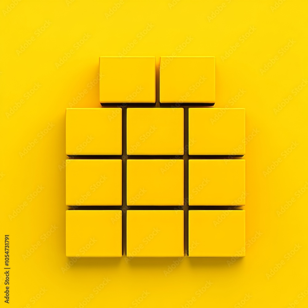 A minimalist arrangement of yellow blocks forming a simple geometric shape. A minimalist arrangement of yellow blocks forming a simple geometric shape.