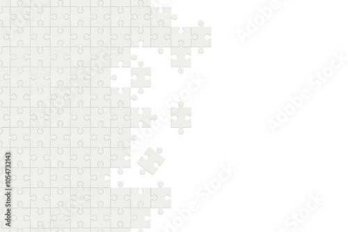 左側から組み合ったパズルのピースが並び周りに散らばったフレーム