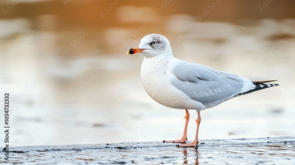 Seagull Standing Near Water at Sunset Seagull Standing Near Water at Sunset