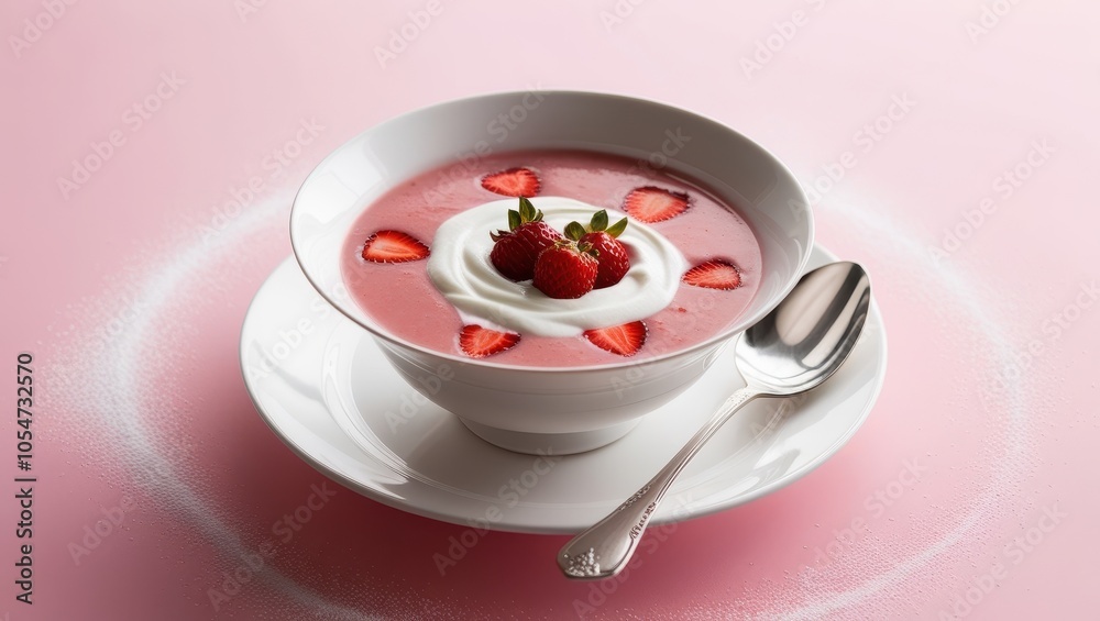 Strawberry Cream Dessert in White Bowl with Soft Lighting and Warm Ambience Strawberry Cream Dessert in White Bowl with Soft Lighting and Warm Ambience