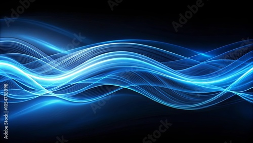 Abstract Blue Wavy Lines on a Black Background