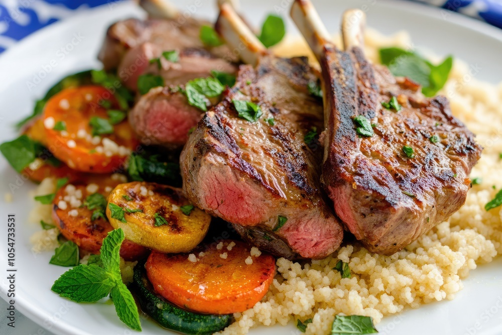 Succulent Lamb Chops With Couscous and Grilled Vegetables Succulent Lamb Chops With Couscous and Grilled Vegetables