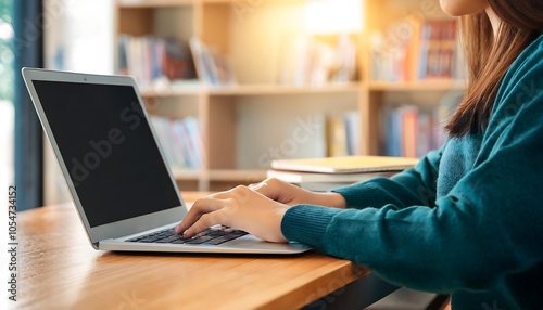 Close up hand of high school student woman studying,learning online academic lesson in unive photo