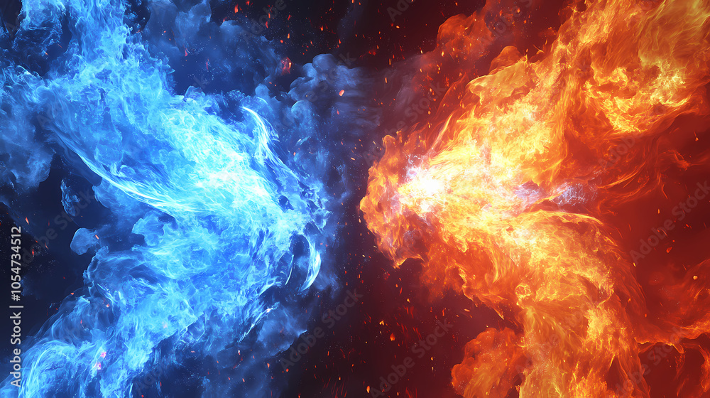 Blue fire background. Fire and Ice Battle. Illustration Blue fire background. Fire and Ice Battle. Illustration