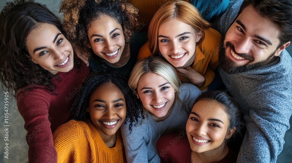 Diverse Group of Friends Smiling Together in Close-Up Diverse Group of Friends Smiling Together in Close-Up