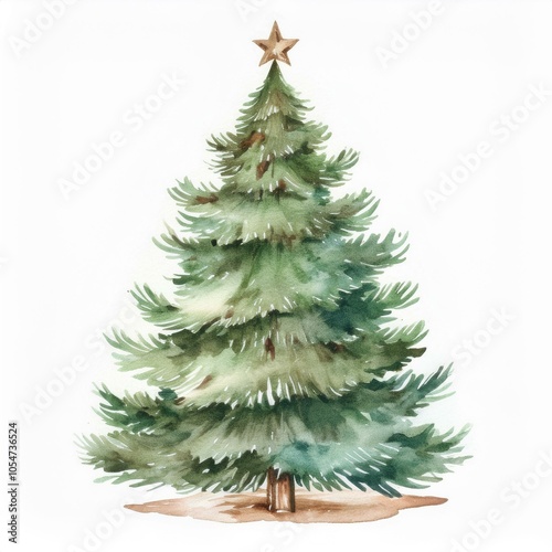 Christmas tree watercolor isolated on white