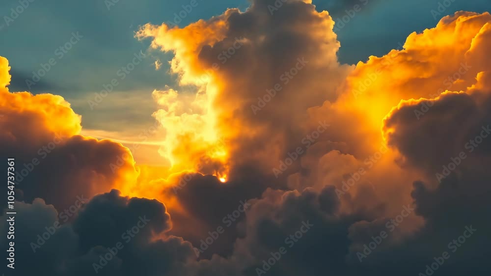 Golden light shines through dark clouds during a beautiful sunset Golden light shines through dark clouds during a beautiful sunset