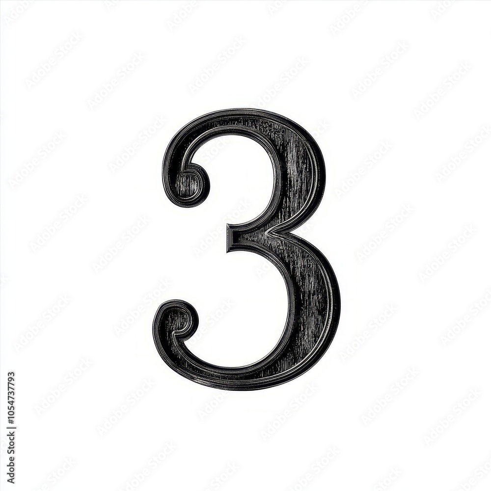 A stylized black number three on a white background. A stylized black number three on a white background.
