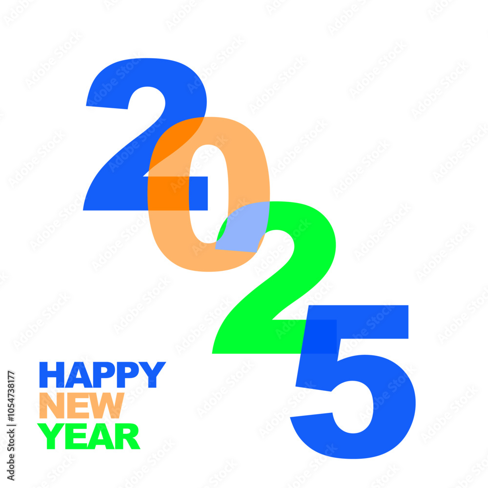 Happy New year 2025 vector illustration eps multicolour blue green orange Happy New year 2025 vector illustration eps multicolour blue green orange