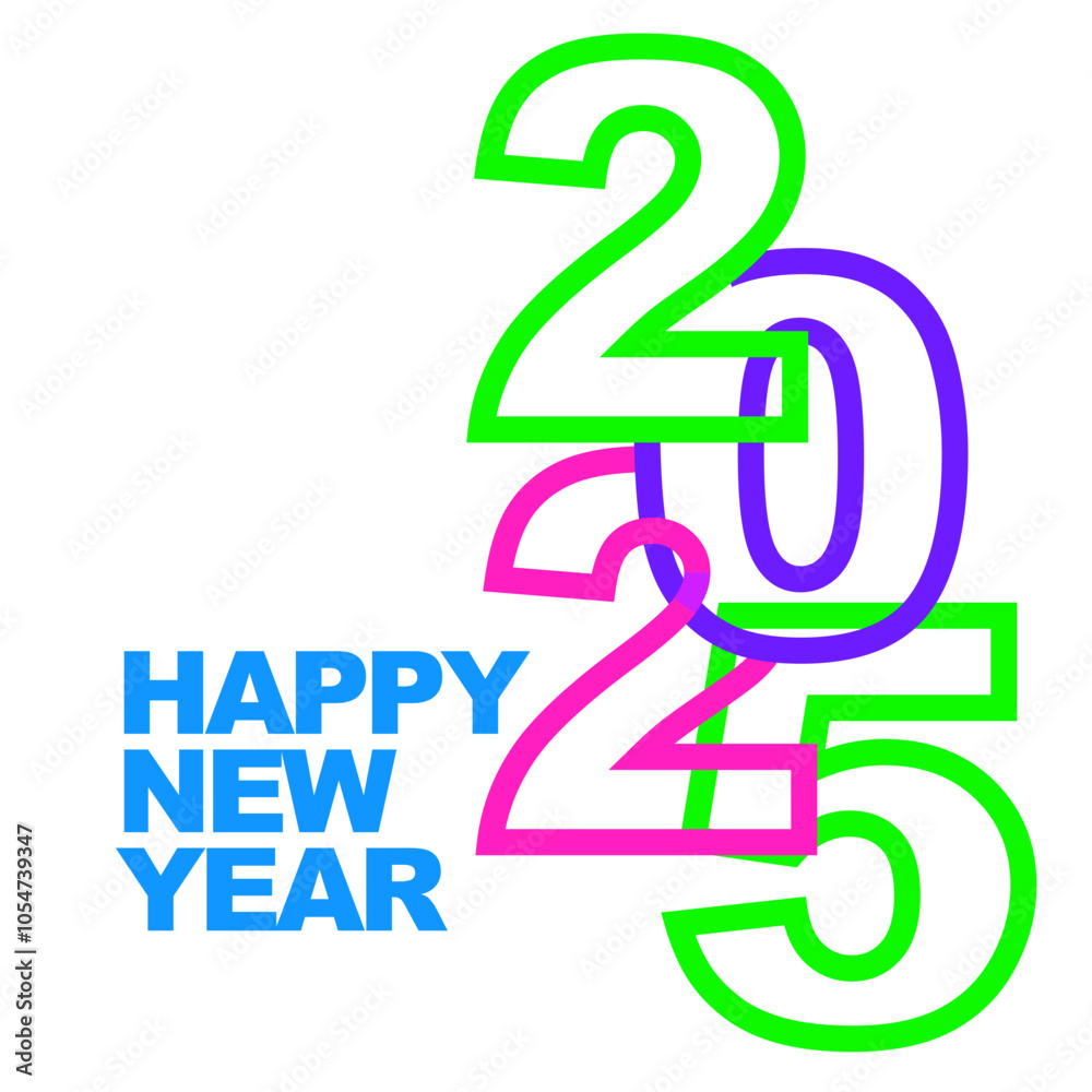 Happy New year 2025 vector illustration eps green blue purple pink 