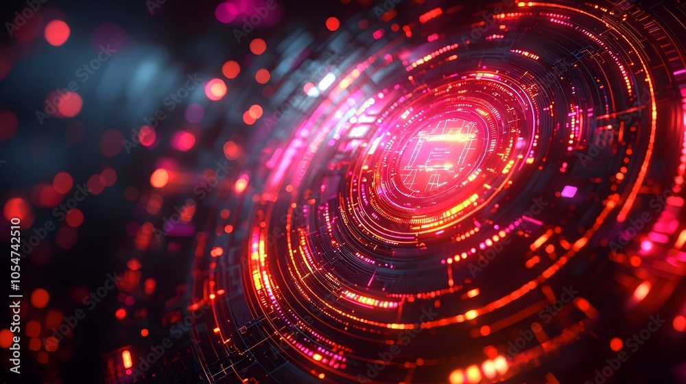 Futuristic digital technology circle with glowing lines and data points representation in 3D rendering The image symbolizes the power of big intelligence Futuristic digital technology circle with glowing lines and data points representation in 3D rendering The image symbolizes the power of big intelligence
