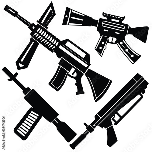 Weapons vector icon silhouette vector illustration on black and white.