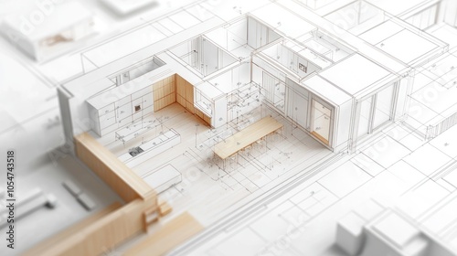 Architectural blueprint of a modern kitchen layout.