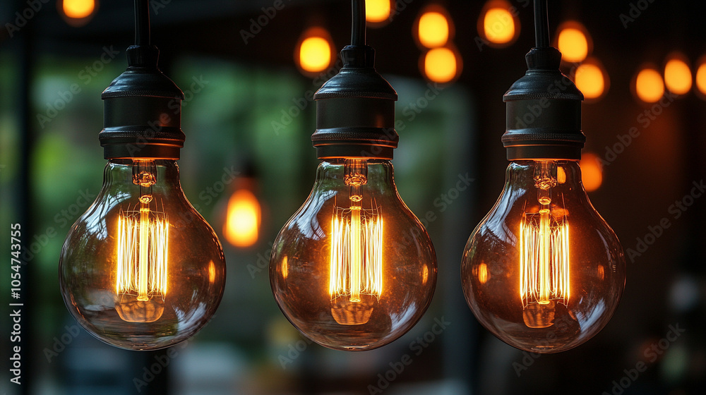 Eco-friendly LED filament bulbs glowing warmly, symbolizing sustainability and innovation. These lights represent a modern approach to energy efficiency and environmental consciousness Eco-friendly LED filament bulbs glowing warmly, symbolizing sustainability and innovation. These lights represent a modern approach to energy efficiency and environmental consciousness